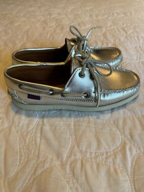 Sebago Metallic Silver Women's Moccasin Boat Shoes